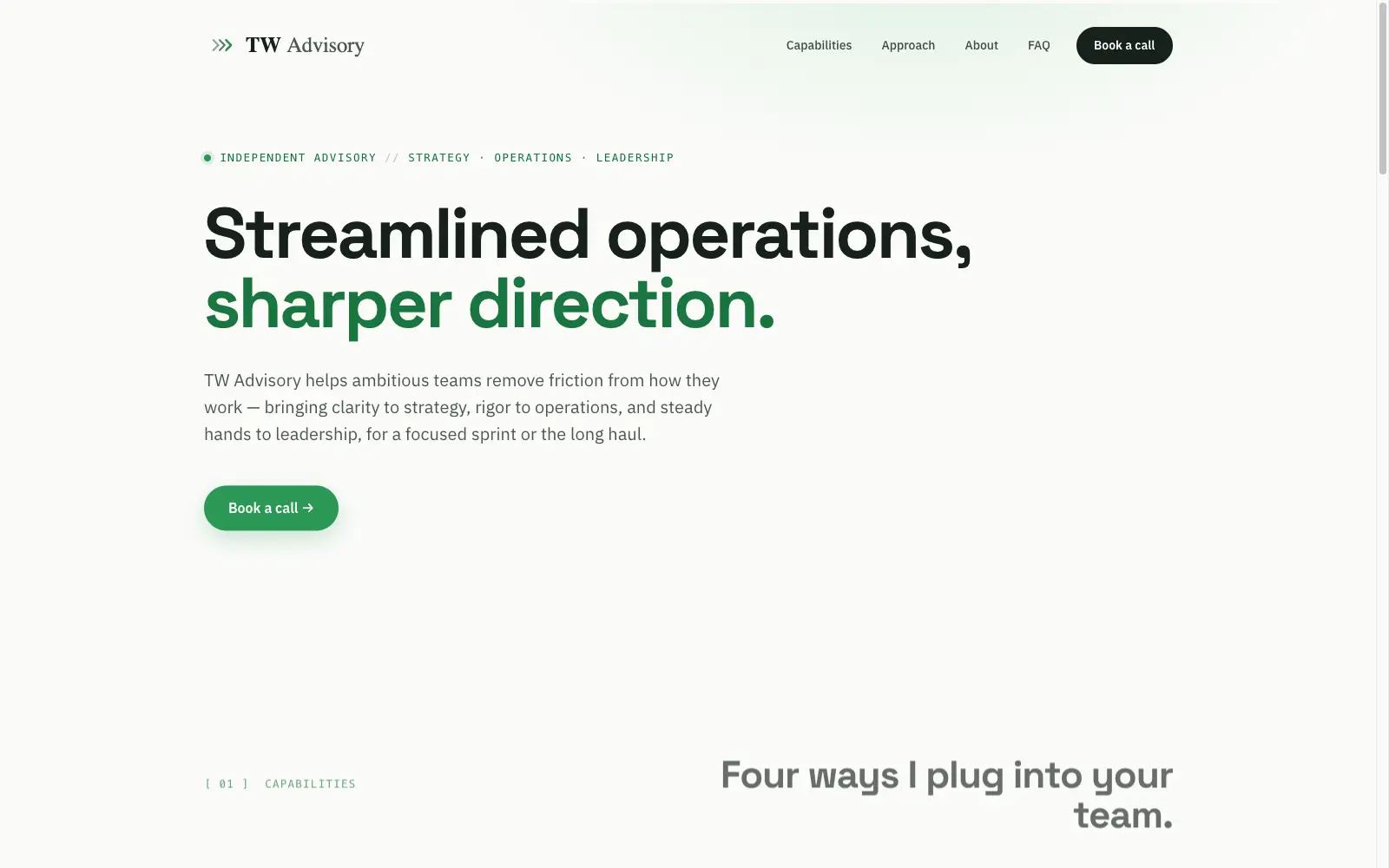 Startsidan på twadvisory.se