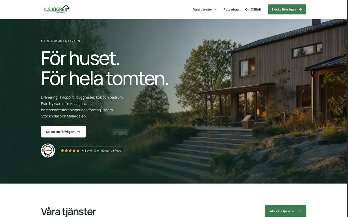 Startsidan på C.Sjögren Entreprenad